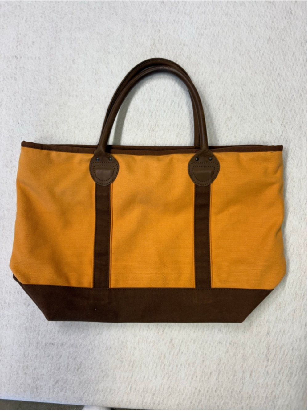 Restoration Hardware Mackenzie XL Canvas Tote Bag Burnt Orange Brown Leather